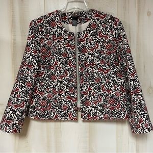 Ann Taylor Factory Black White Red Floral And Bird Open Jacket Sz XL